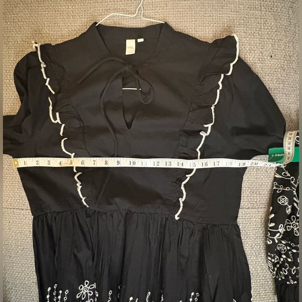 YAS Embroidered Cotton Mini Dress Black White Size US 6 NWT - Picture 11 of 16